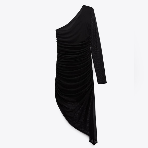 Zara Draped Assymetric Dress Black Size S small 0085 NWT One Shoulder - Picture 6 of 10
